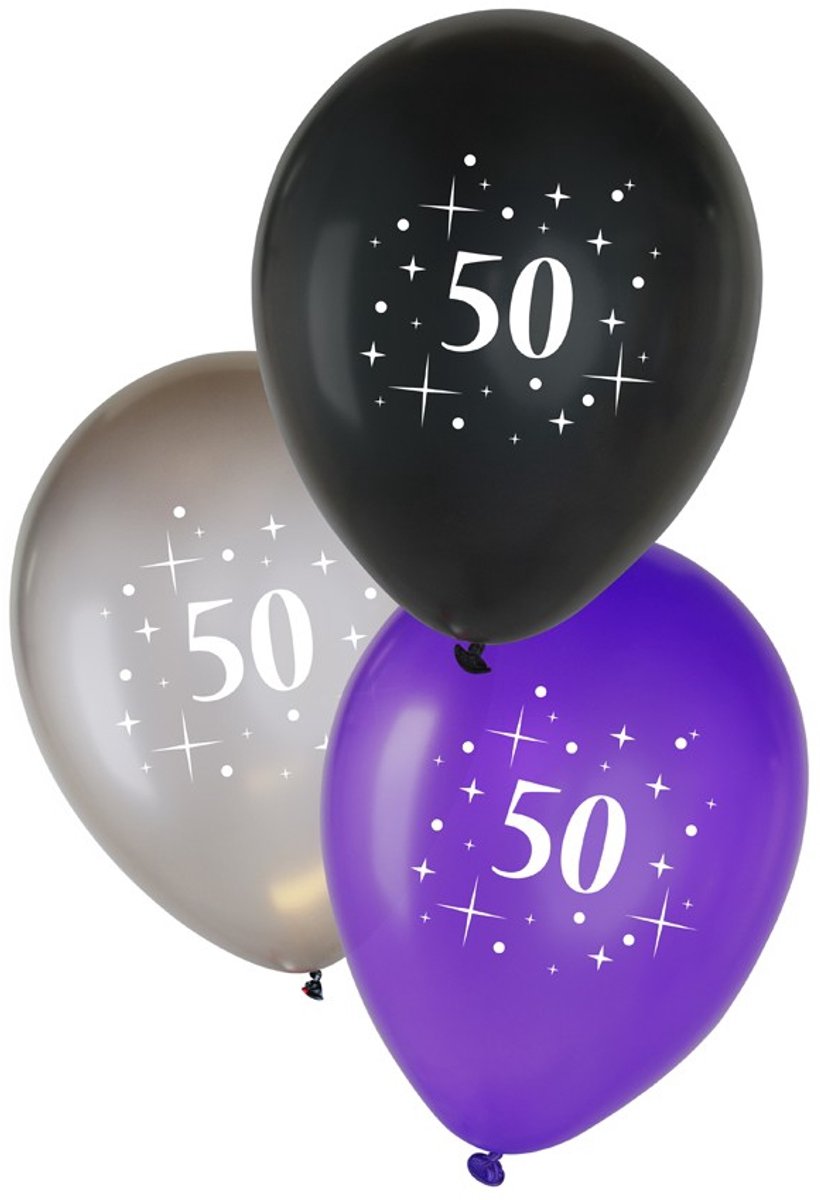 Leeftijd ballon 50 per 6 metallic zwart zilver paars 12 inch