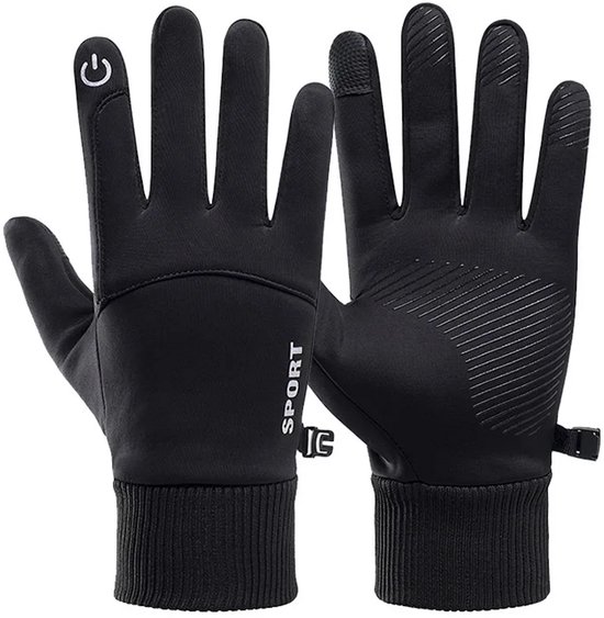 Waterdichte Touchscreen Fietshandschoenen - Antislip & Winddicht - Winterhandschoenen Sport - Zwart - Maat M