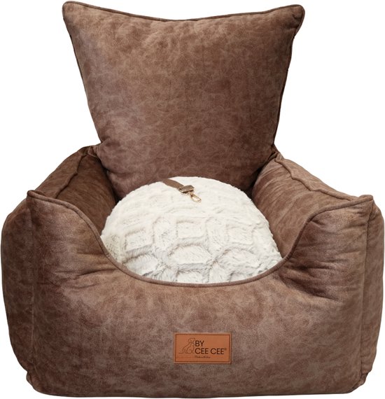 Panier de voiture pour chien Cee Cee - Panier de voiture très Luxe pour chien - Convient pour le siège arrière - Couverture pour chien - Convient également pour le siège passager - Marron - Céline