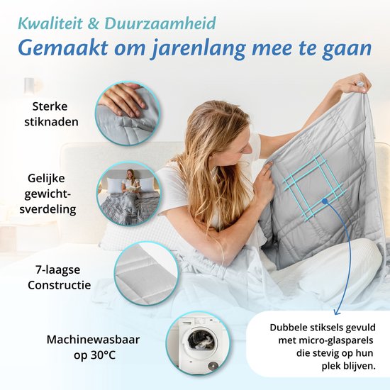 Ella Verzwaringsdeken 7 kg - OEKO-TEX Katoen Zwaartedeken 150 x 200cm- Weighted Blanket - Verzwaarde Deken - Grijs
