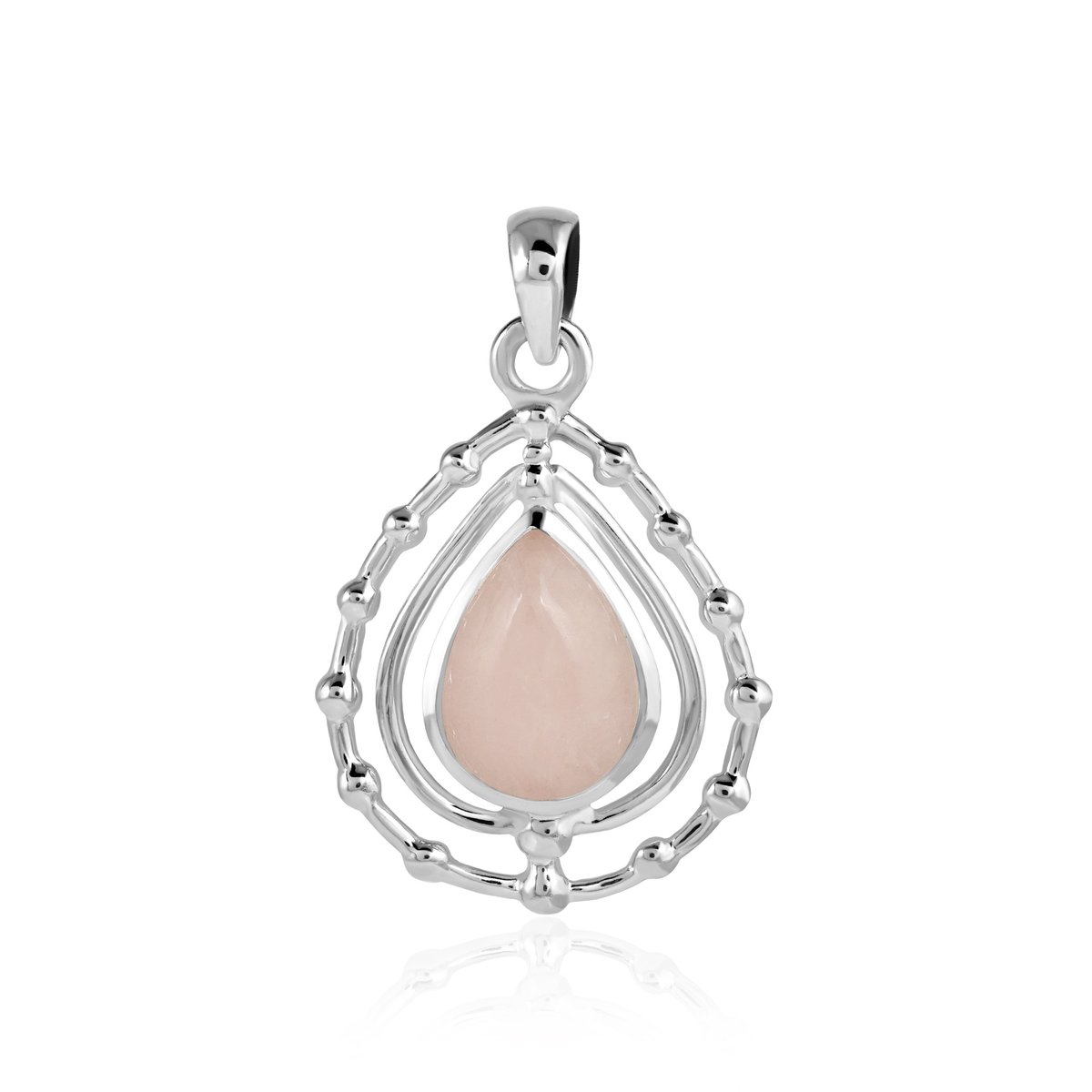 SilverGems Zilveren hanger met druppelvormige cabouchon geslepen Rozenkwarts edelsteen