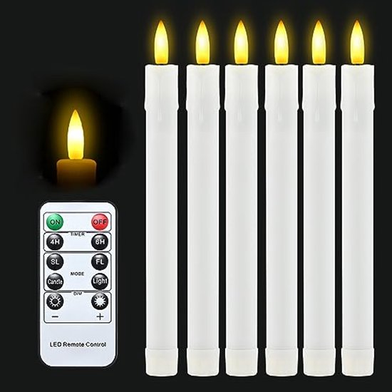 Sporgo 6x LED Staafkaarsen – Rood – Met Timer & Afstandsbediening – Vlamloos – Voor Advent, Kerstmis & Bruiloft