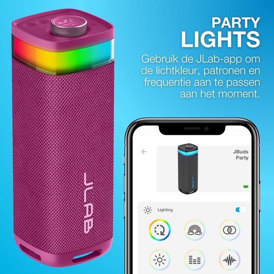 JLAB Jbuds Party Speaker - Bluetooth Speaker - Draadloze Speaker met 12 uur Batterijduur - 30 Watt - Multipairing - Equalizer via de App - IPX6 Waterproof - Mulberry van Merkloos — afbeelding 4