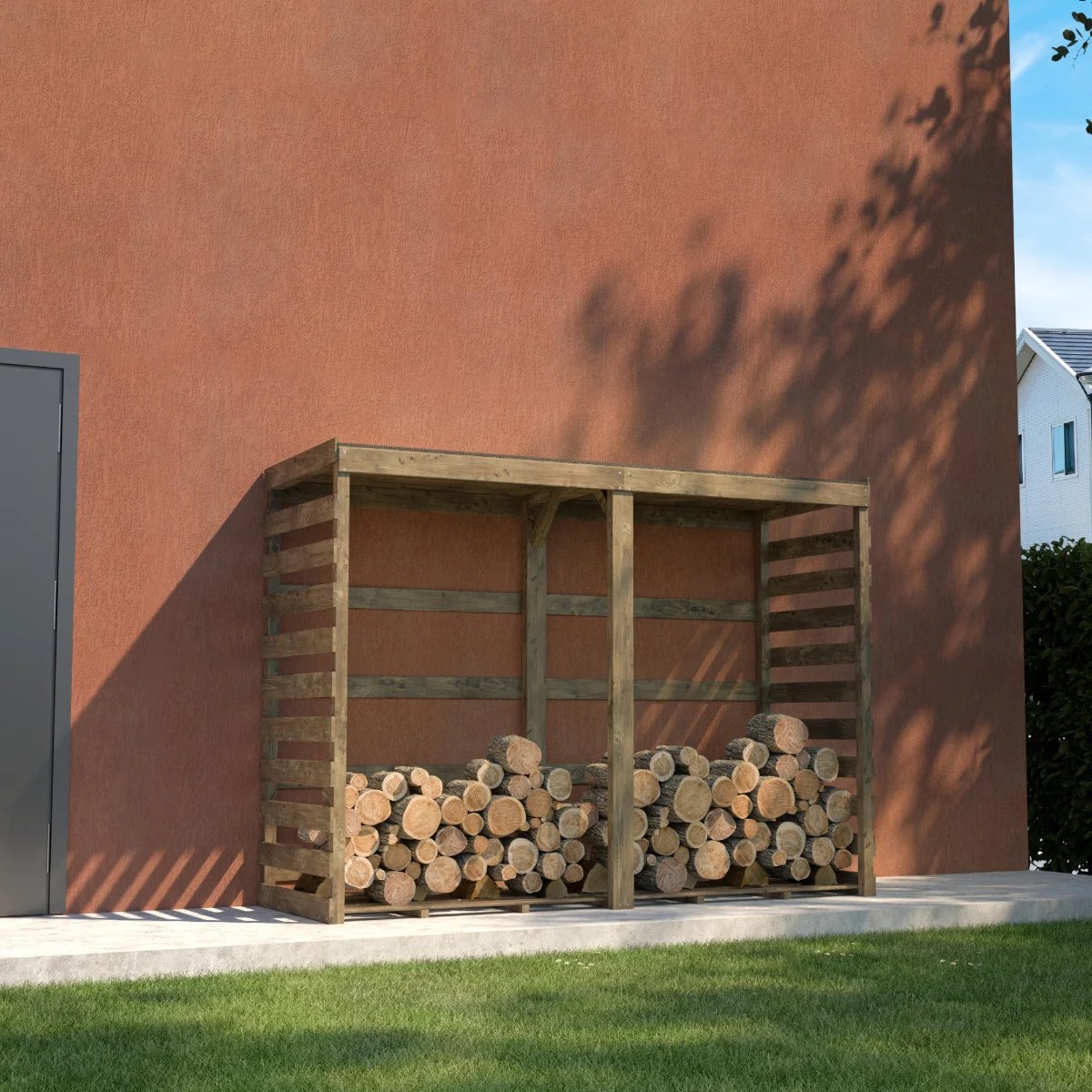 Haardhout Berging Columbus XL met Bitumen Dak 238 cm