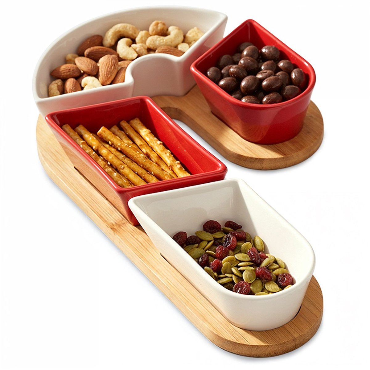 Snackkommen Keramiek op Dienblad 5 delig - Snackkom - Dipschalen - Set - Kleine Komen voor Dipsauzen en Snacks