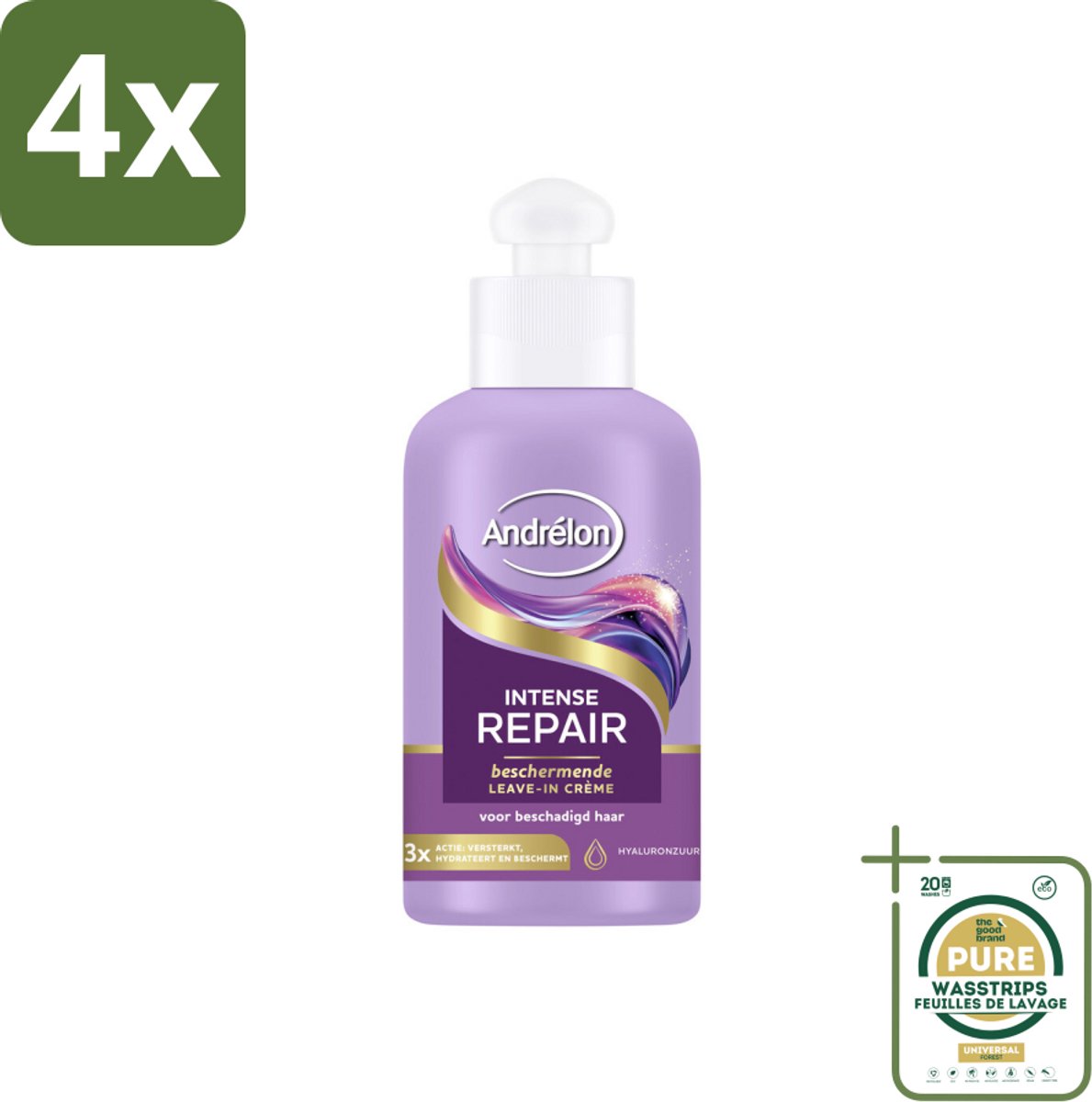 Andrélon – Leave-In Crème – Intense Repair – 200 ml - Voordeelverpakking - 4 stuks - Beschadigd haar - Hyaluronzuur
