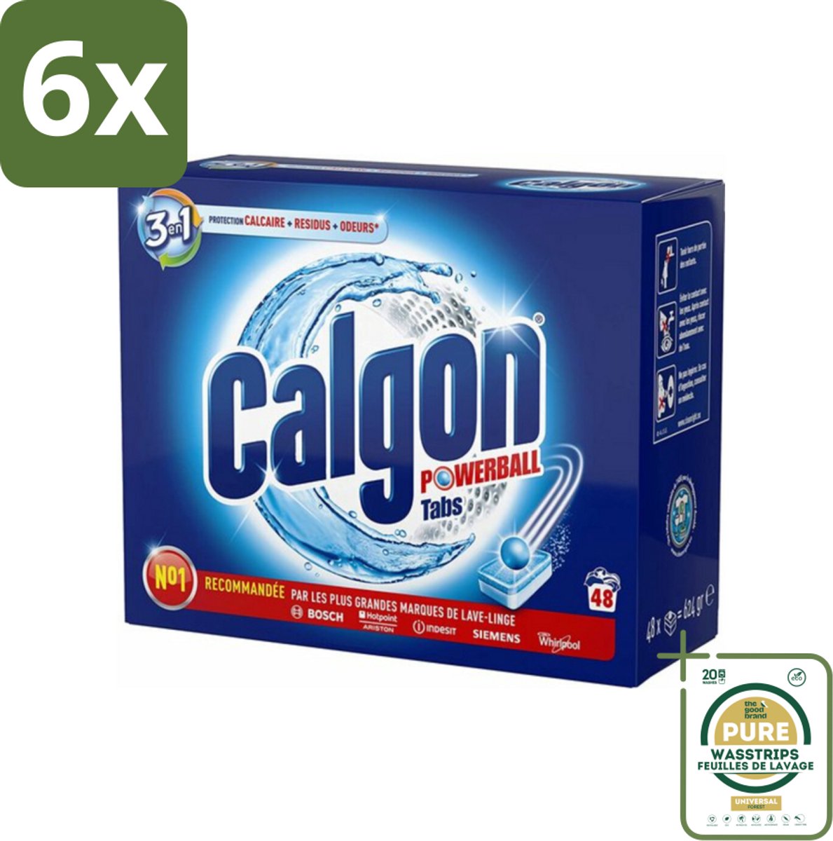 Calgon - 3in1 Tabletten - 48 tabletten - Voordeelverpakking - 6 stuks - Vuilresten verwijderen - Nare geuren bestrijden
