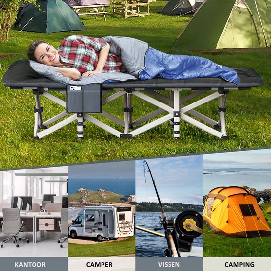 CALIYO - Veldbed - Kampeerbed - Campingbed met Kussen - Inklapbaar Logeerbed / Stretcher - Sterk Frame - 1 Persoon - 68x190cm - Zwart van Merkloos — afbeelding 5