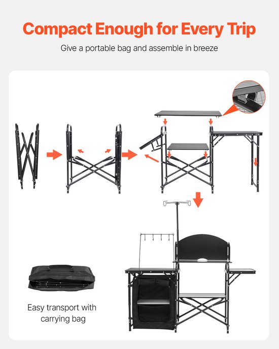 VEVOR Camping Keukentafel Draagbare Kooktafel 1 Kast Buiten Picknick — afbeelding 3