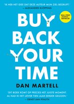 Boekcover met de titel 'BUY BACK YOUR TIME' in grote letters op een blauwe achtergrond met pijl-illustraties.