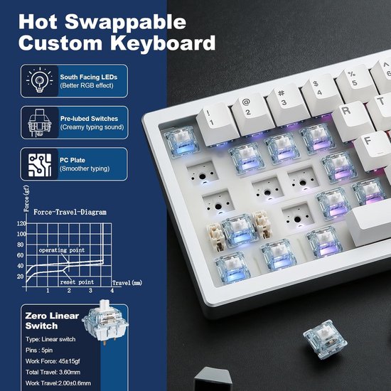 Yunzii AL68 - CNC Aluminium Toetsenbord - 65% Layout (68 Toetsen ...