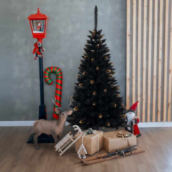 Zwart kunstkerstboom, Ghanese spar, PVC, goud, 150 cm