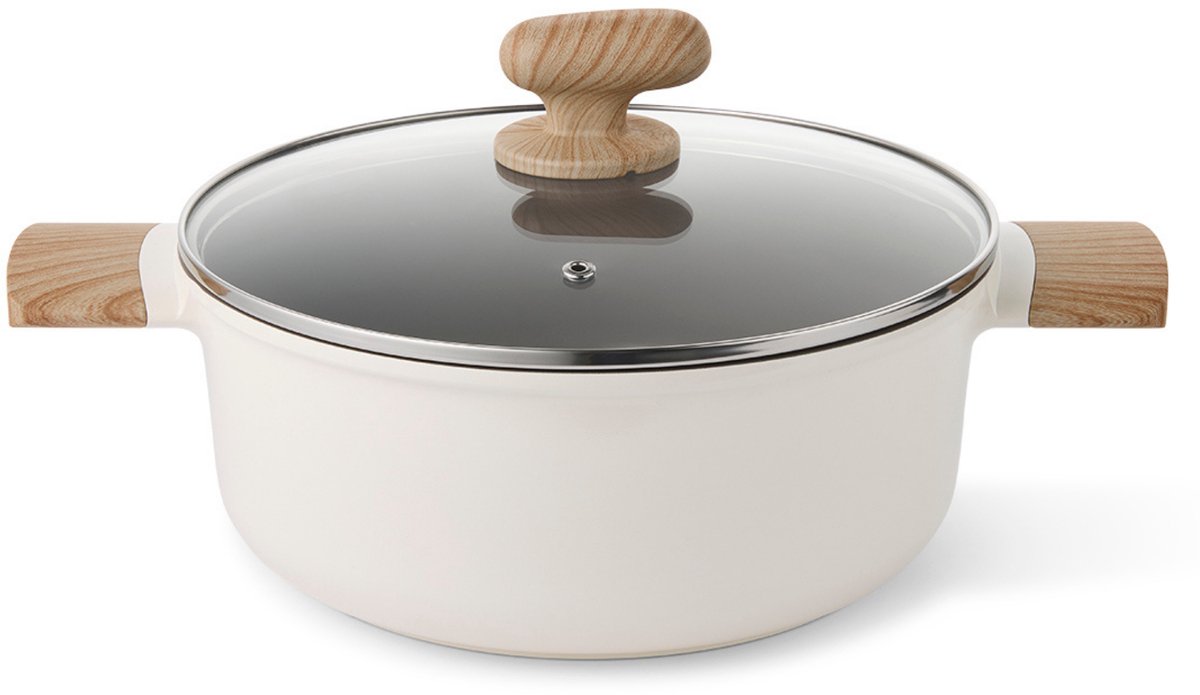 Alice by ISENVI Kookpan met Deksel - 24 cm - Keramisch - Koudgreep - voor o.a. Inductie - PFAS, PTFE Vrij - Beige