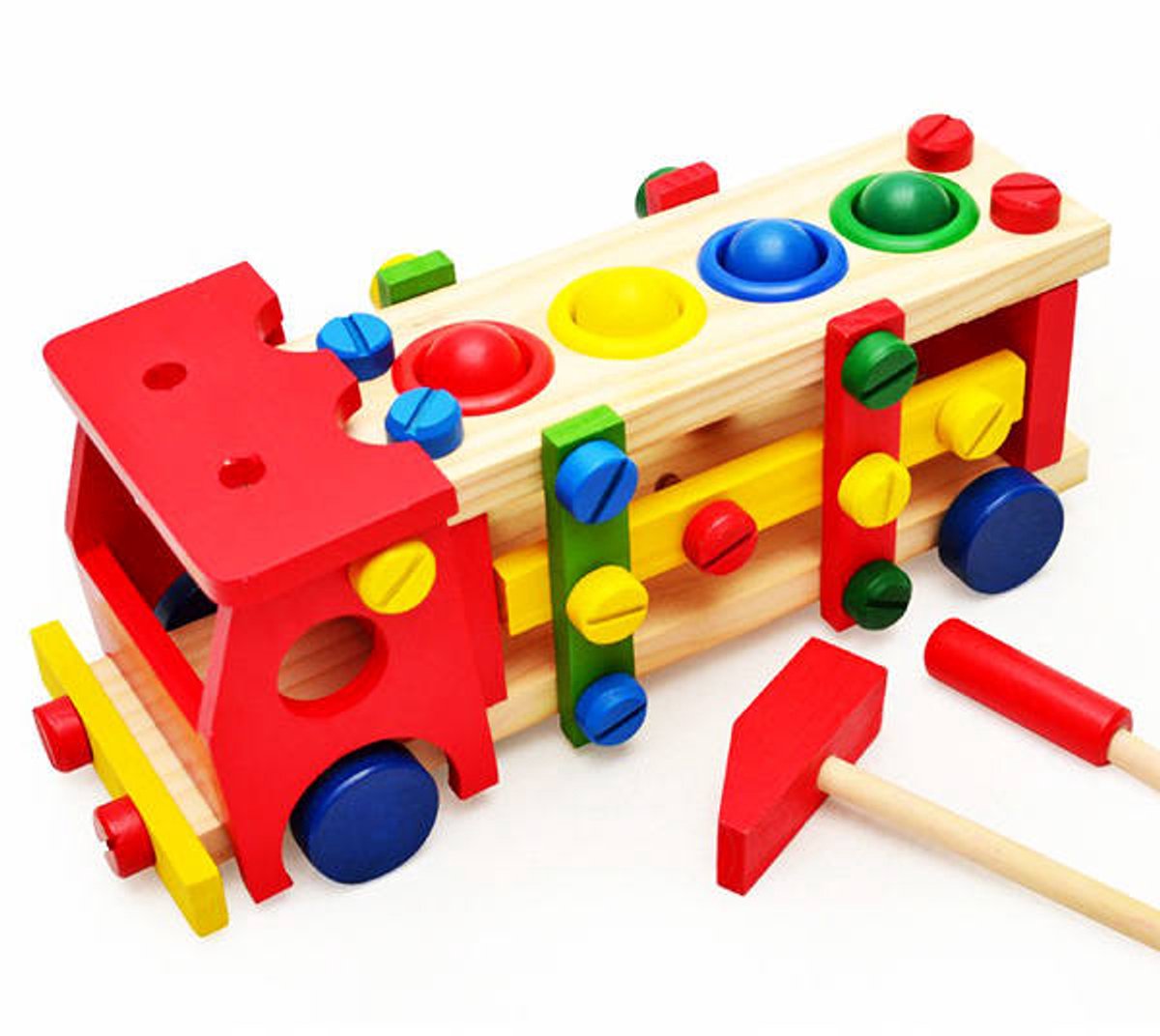 Houten Constructie Speelgoed Truck – Brandweerwagen met Schroeven & Gereedschap