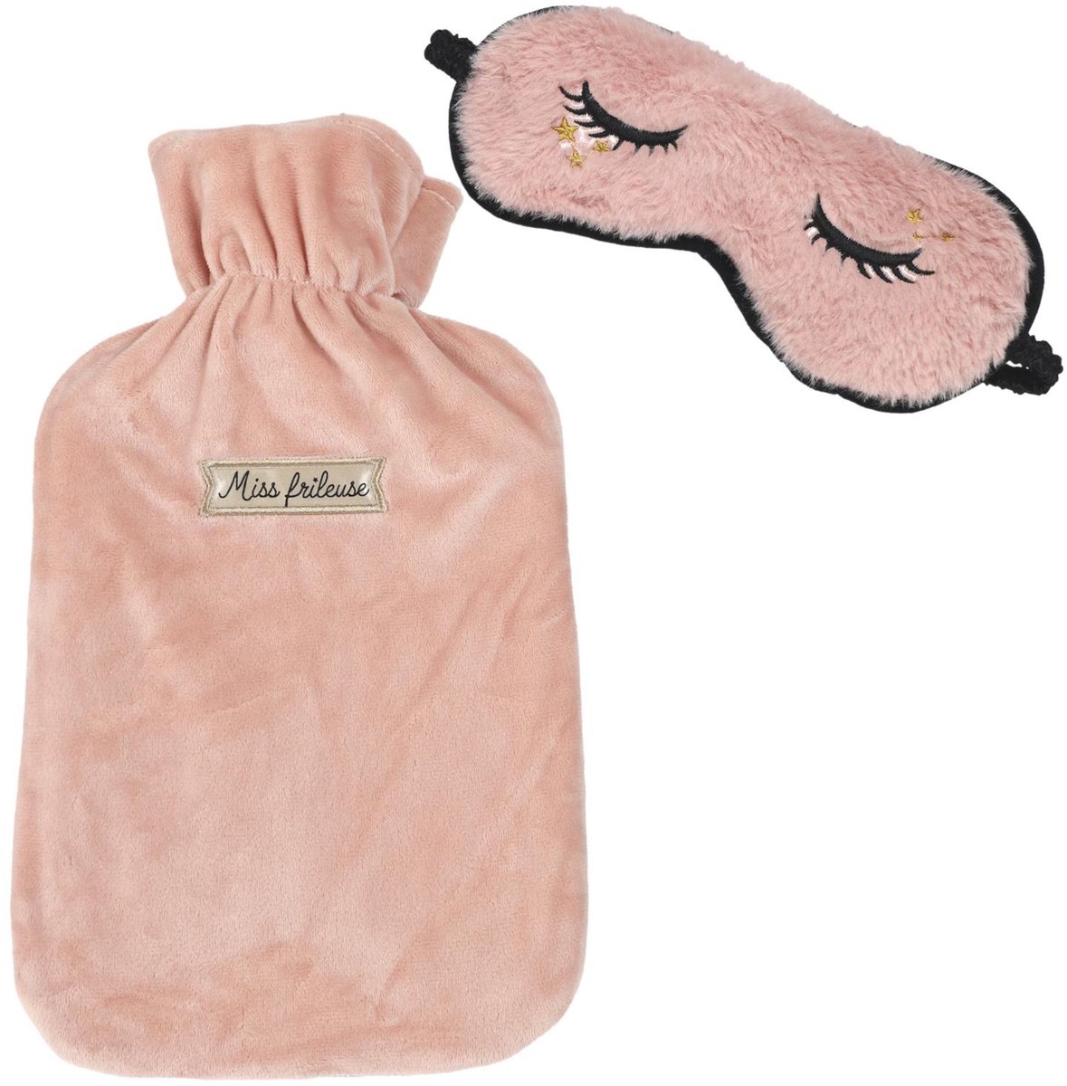 Sensly Warmwaterkruik en Masker - 2L - roze - satijn - kruik - met hoes - oogmasker - slaapmasker - cadeauset - valentijnsdag - moederdag