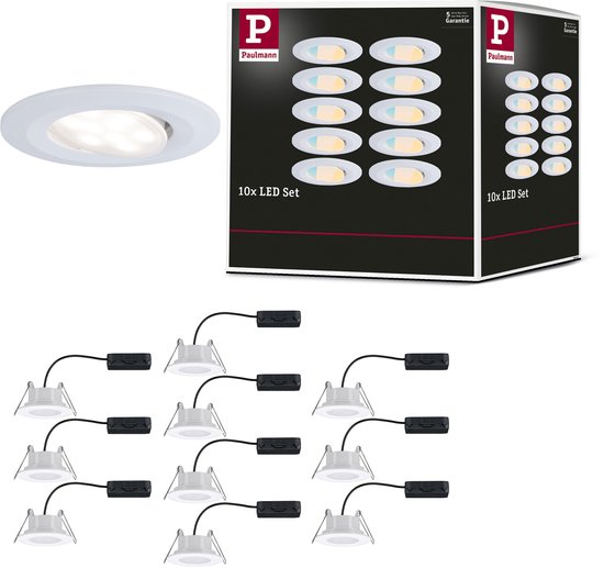 Paulmann LED Inbouwspots Calla Set van 10 - Wit Mat - IP65 - 5W per Spot - 430 lm - 230V - WhiteSwitch - Inbouwspots Badkamer