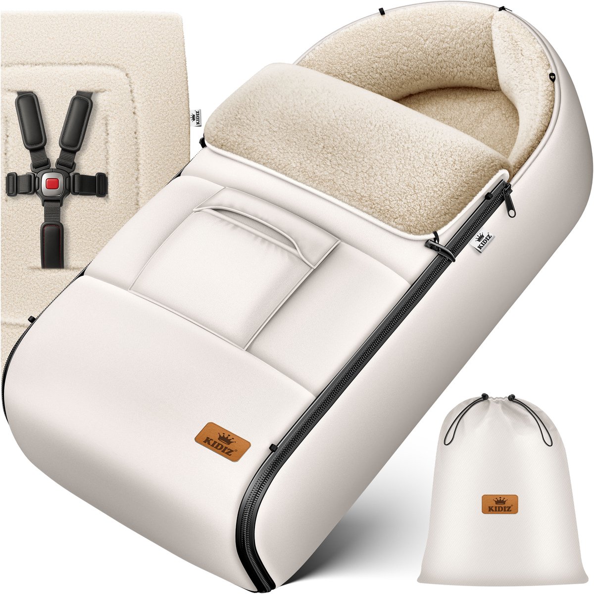 KIDIZ® Voetenzak voor Autostoeltje en Buggy met Ritssluiting - Baby Slaapzak Deken voor Maxi-Cosi & Wandelwagen / Kinderwagen - Beige