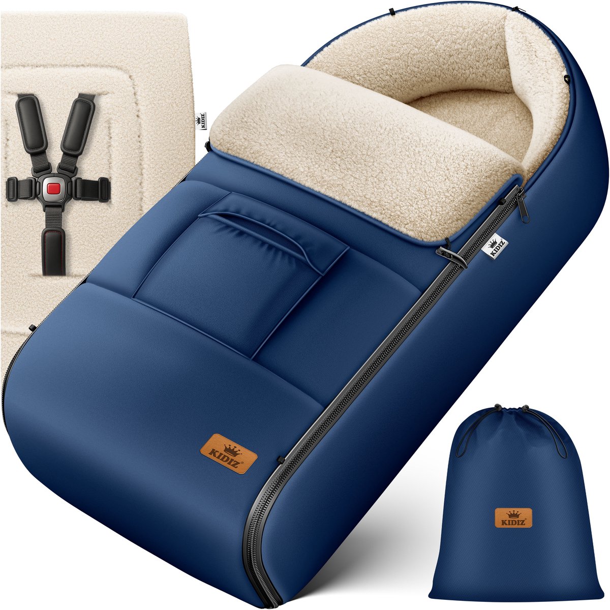 KIDIZ® Voetenzak voor Autostoeltje en Buggy met Ritssluiting - Baby Slaapzak Deken voor Maxi-Cosi & Wandelwagen / Kinderwagen - Blauw
