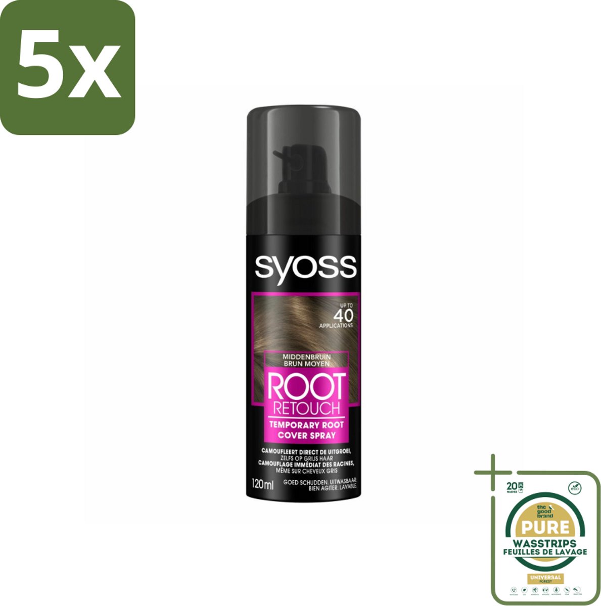 5 x SYOSS - Uitgroeispray Middenbruin - Directe Grijsdekking - Grootverpakking - Uitgroeispray - Middenbruin - Grijsdekking - Tijdelijke Kleur - Haarkleur