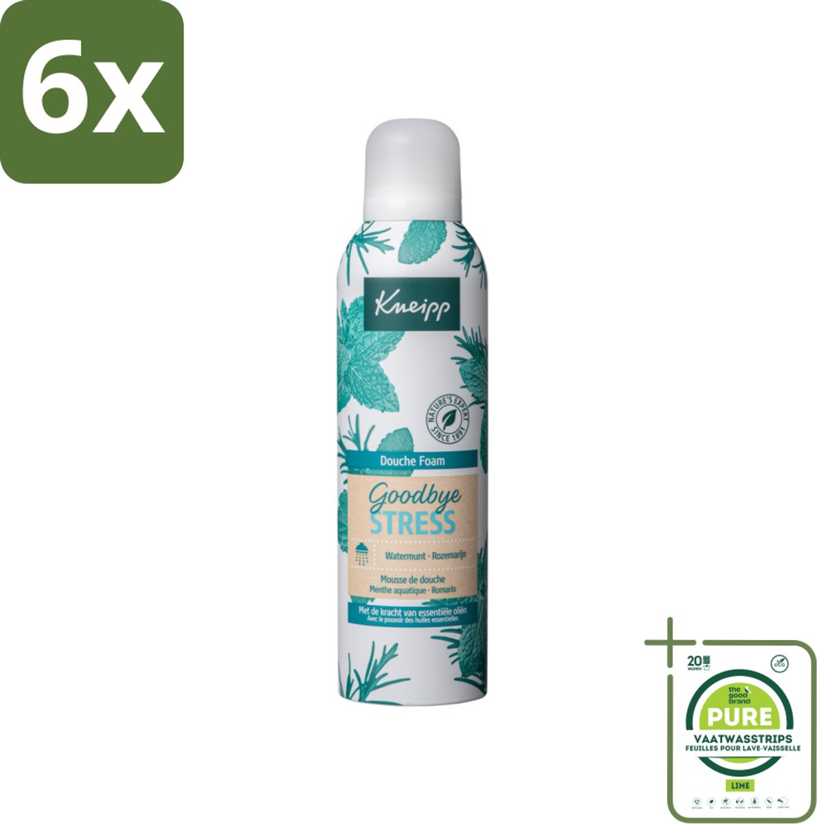 Kneipp - Douche schuim - Goodbye Stress - Watermunt & Rozemarijn - 200 ml - Voordeelverpakking - 6 stuks - Douche foam - Stress verlichten