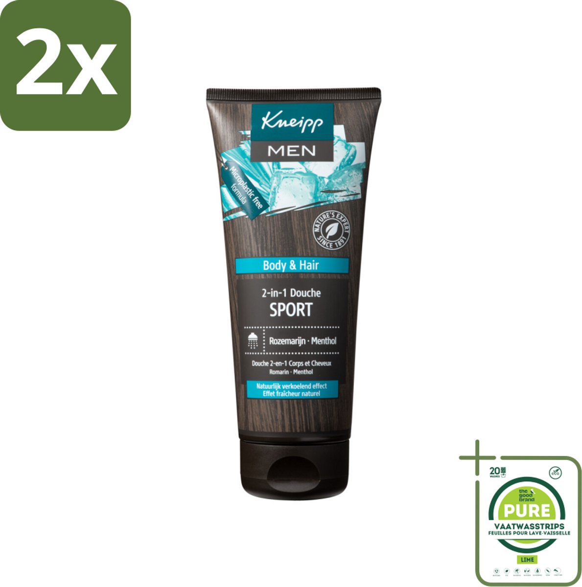 Kneipp - Sport Douche 2‑in‑1 - Men - 200 ml - Voordeelverpakking - 2 stuks - Sportdouche - Verkoelende douche