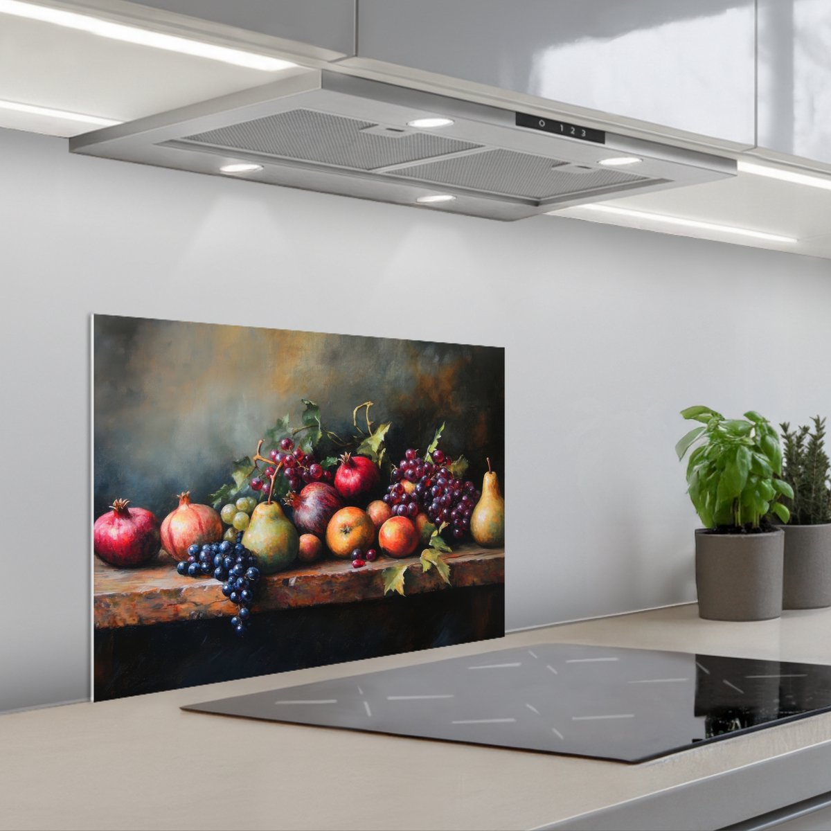 KitchenYeah Spatscherm 60x45 cm Zelfklevende achterwand Rustiek Stilleven Fruit Keuken muurbeschermer Spatwand fornuis