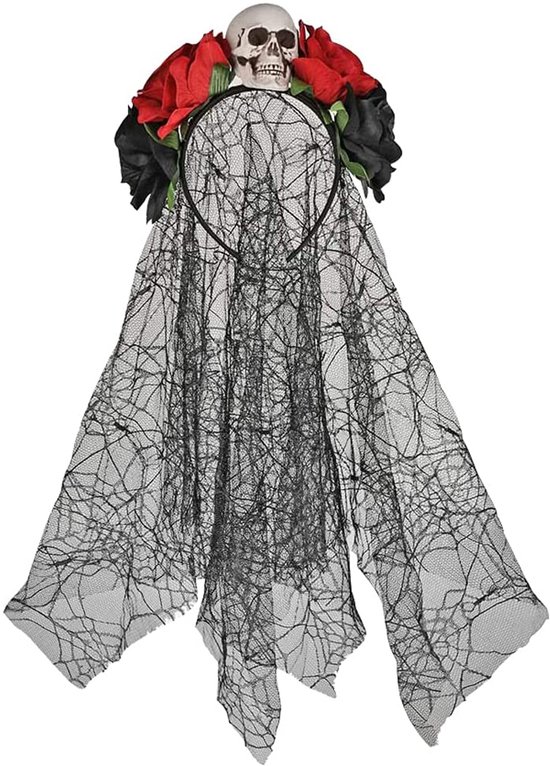 Gigicial Halloween Sluier - Zwarte Bruidssluier - Rozen Decoratie Met Kanten Sluier En Schedelontwerp - 1 - Voor Cosplay En Feesten Zwart