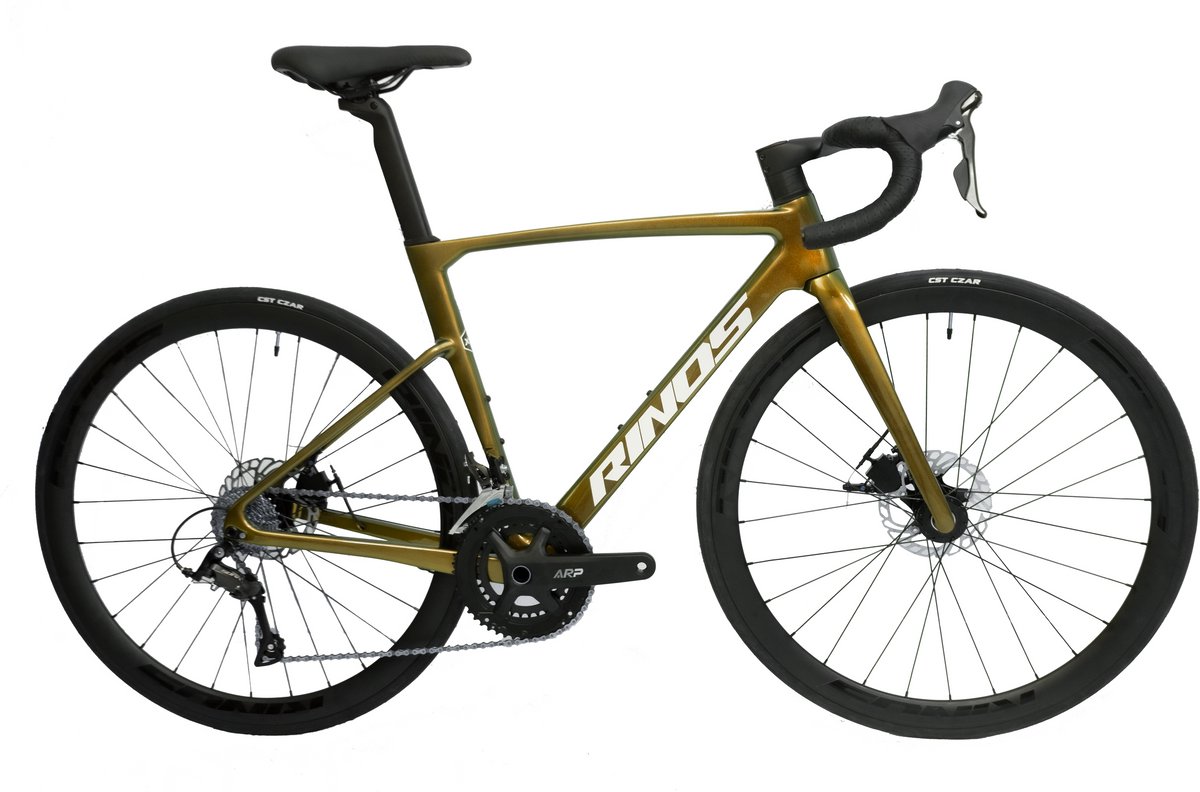 Rinos Odin 1 Carbon Road - RaceFiets - met UCI Frameset- met Shimano SORA 18 versnellingen en schijfremmen - lichte fiets voor dames en heren - 700 x 40C - Kameleon Goud Groen L-56