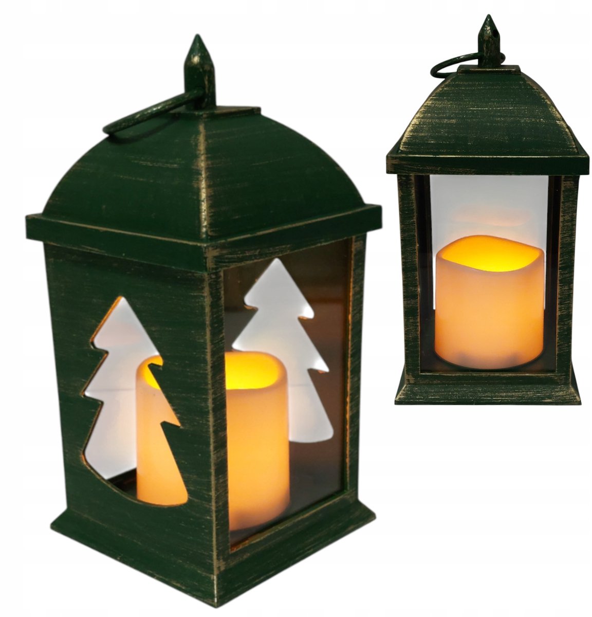 Decoratieve LED Lantaarn Groen met Kaars - 21 cm