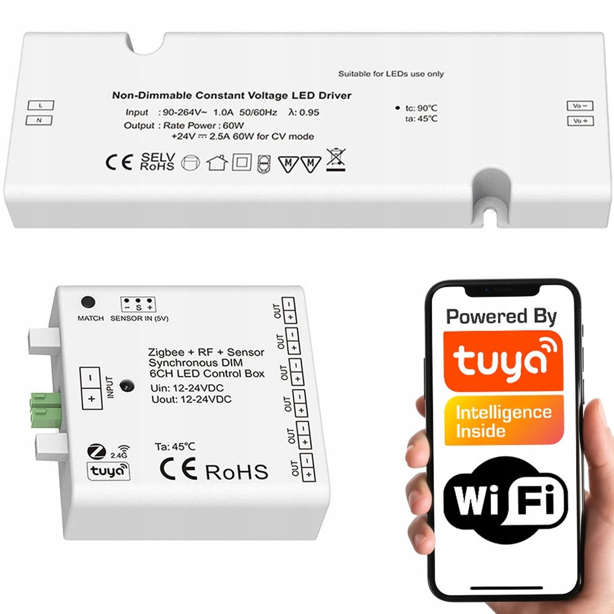 Markless LED Controller Set 6-Kanaals 24V met Voeding & WiFi/RF