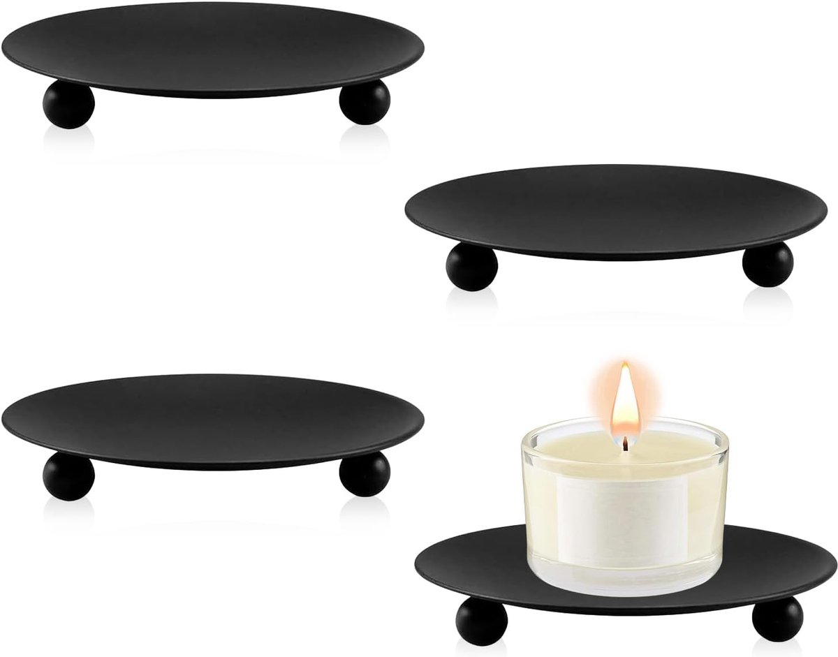 longziming -4-delige set metalen kandelaar – ronde retro kaarshouders voor stompkaarsen – elegante kaarsenstandaard van ijzer – zwart