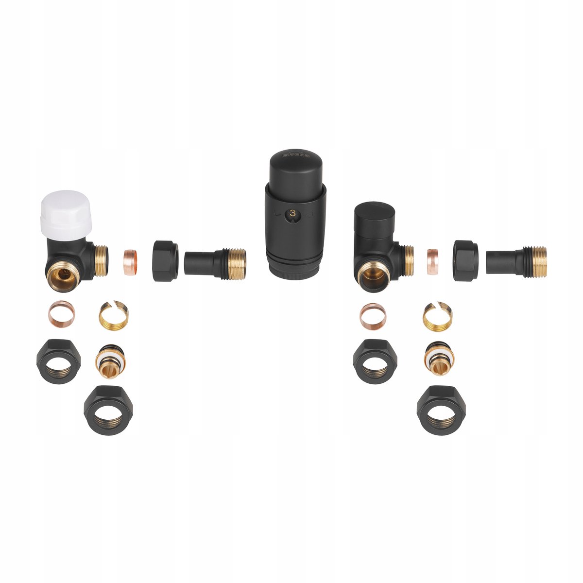 Invena Thermostatische Set Rechte Klep Zwart 1/2"