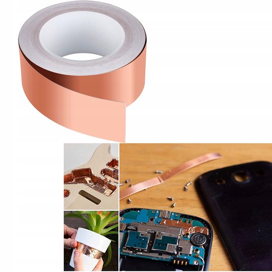 HMILYDYK koperfolietape dubbelzijdig geleidend zelfklevend koperen tape voor gitaar, EMI afscherming, aarding en solderen, 15mm*25M