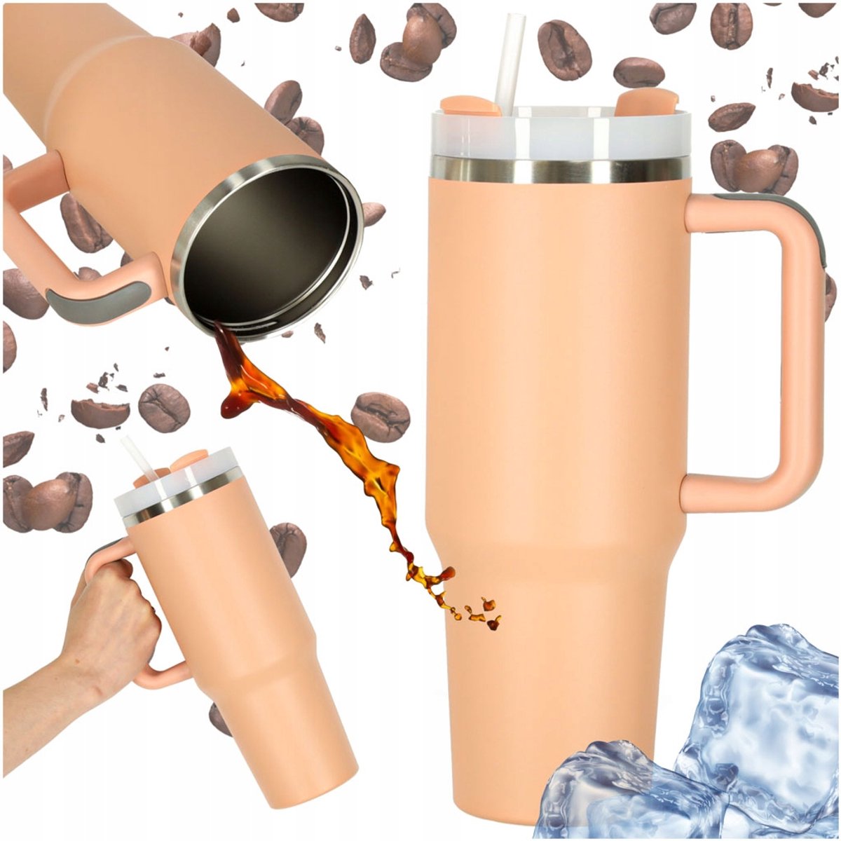 Grote Thermosbeker met Rietje - 1200 ml - Roze
