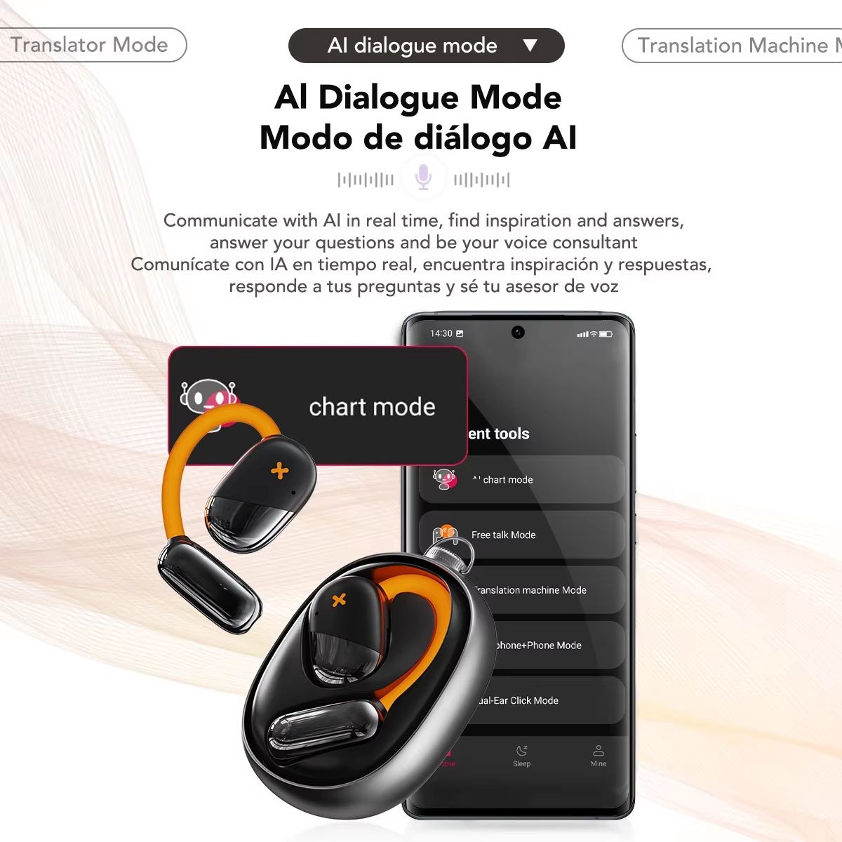 AI Vertaler Oordopjes – Draadloze Bluetooth Oordopjes met Realtime Vertaling, Slaap- & ASMR-oortjes, Open-fit Hoofdtelefoon met App thumbnail 5