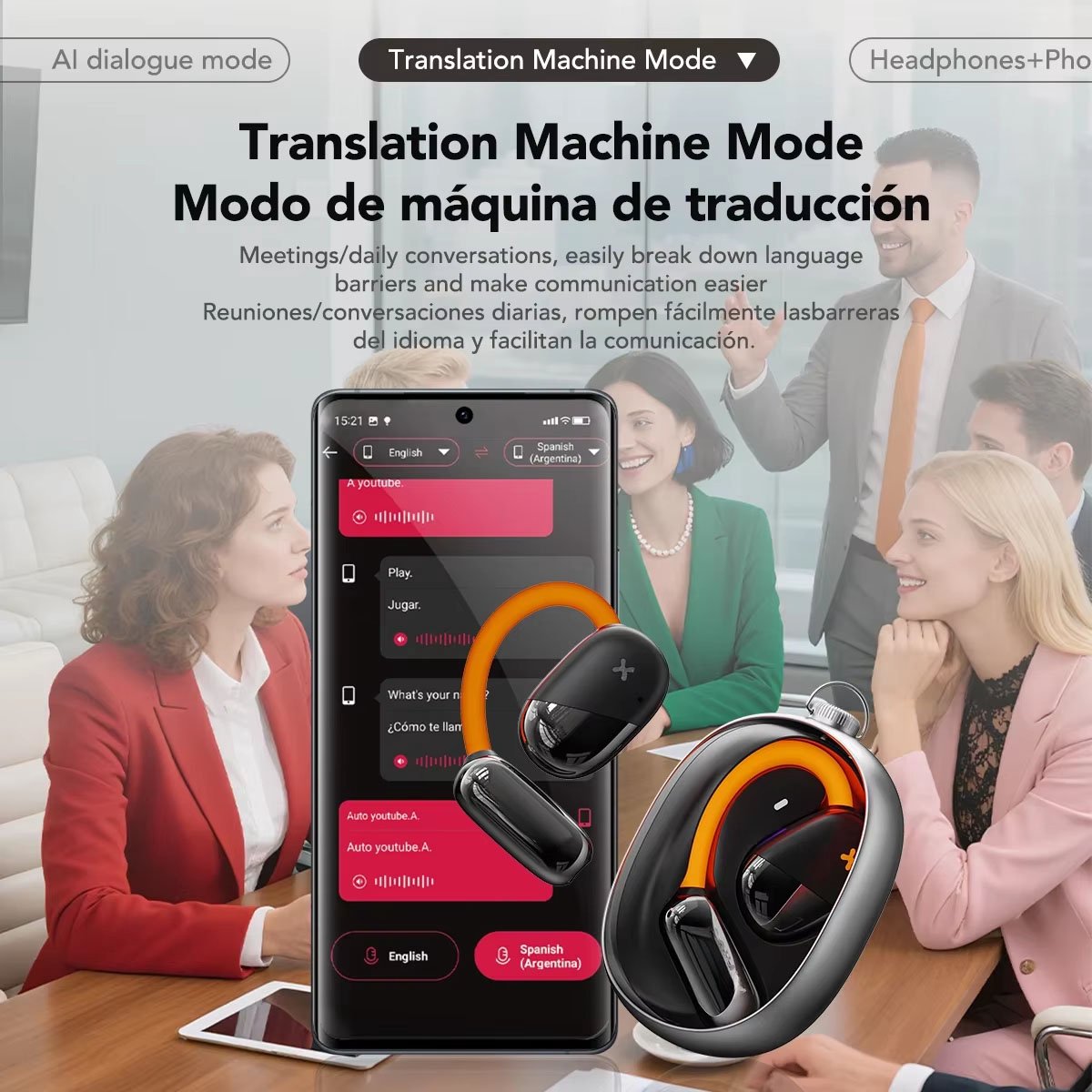 AI Vertaler Oordopjes – Draadloze Bluetooth Oordopjes met Realtime Vertaling, Slaap- & ASMR-oortjes, Open-fit Hoofdtelefoon met App thumbnail 2