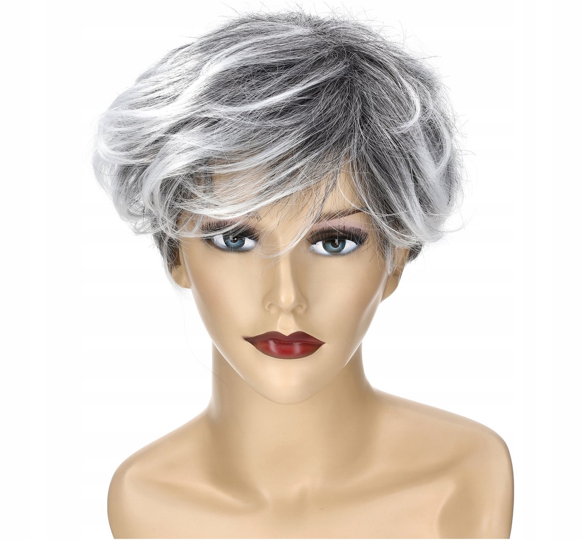 Merkloze Grijs Haar Pruik met Pony, Kort, Synthetisch, 25cm