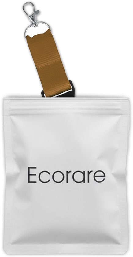 Wit Ecorare zakje met een bruine keycord die uit de bovenkant steekt.