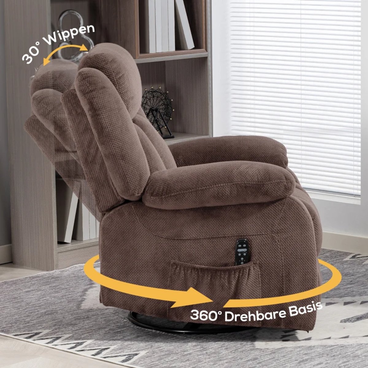 Elektrische Massagestoel - Power Massagefauteuil - 5 Massagestanden - 150 Graden Kantelbaar - Draaibaar - met Massage & Verwarming - met Afstandsbediening - Relaxfauteuil - TV Stoel - Bruin – foto 3