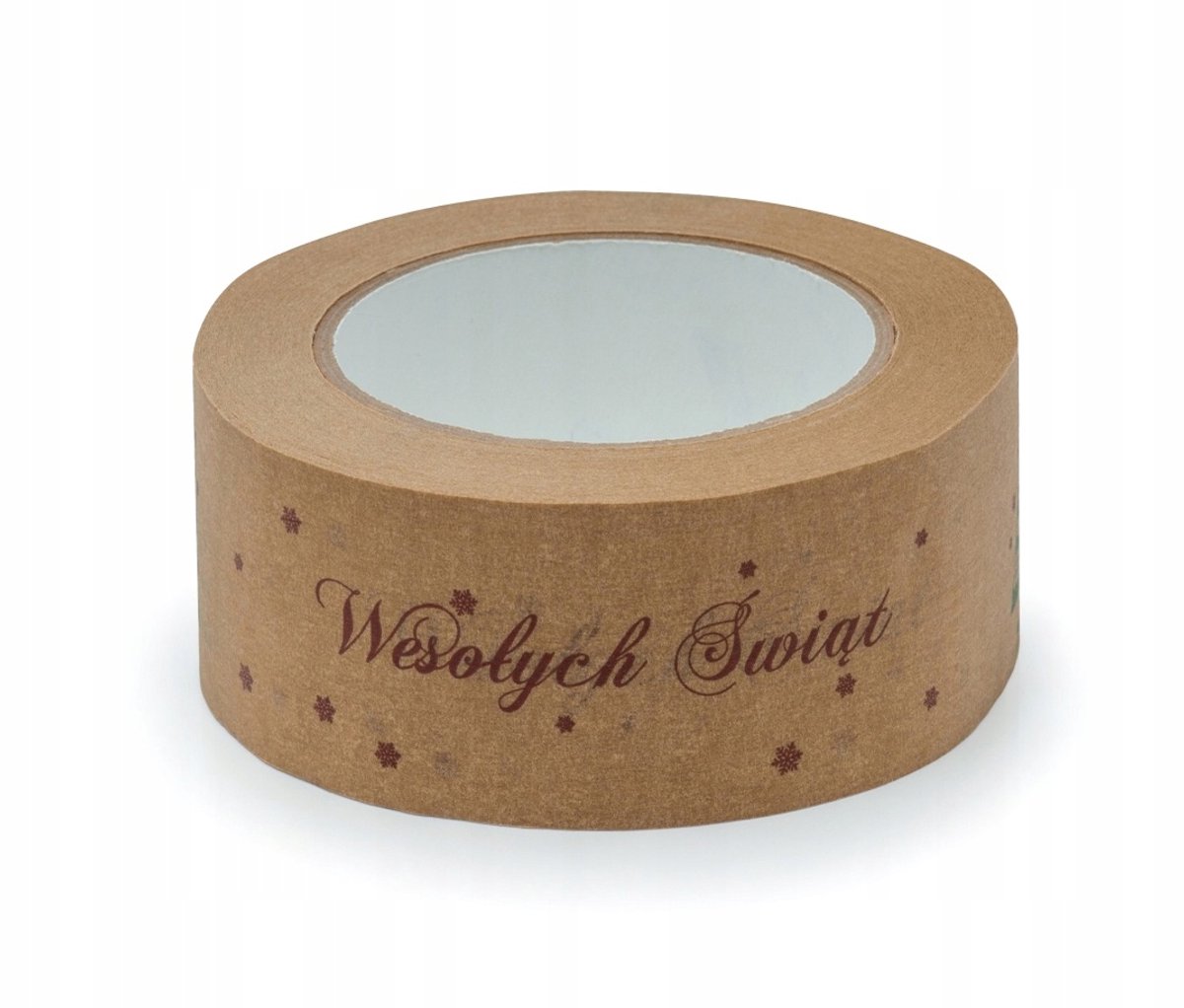 Papieren Kerst Inpaktape 50mm x 54m - Natuurlijk Rubber