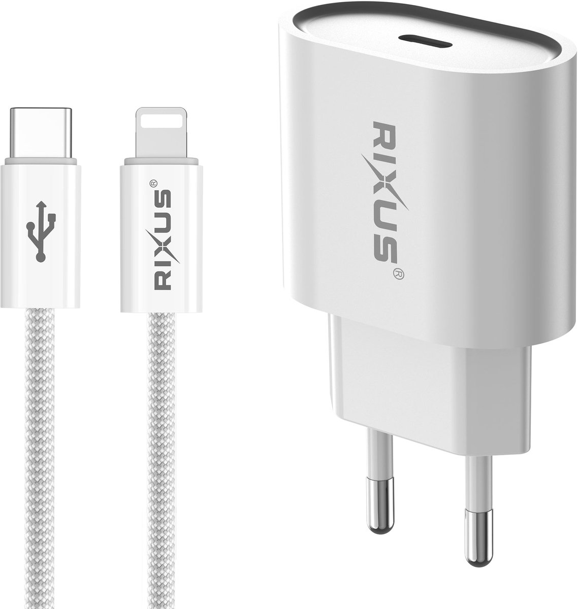 Rixus RXHC20L Fast Charger USB-C To Lightning Cable 1.8m 20W White
