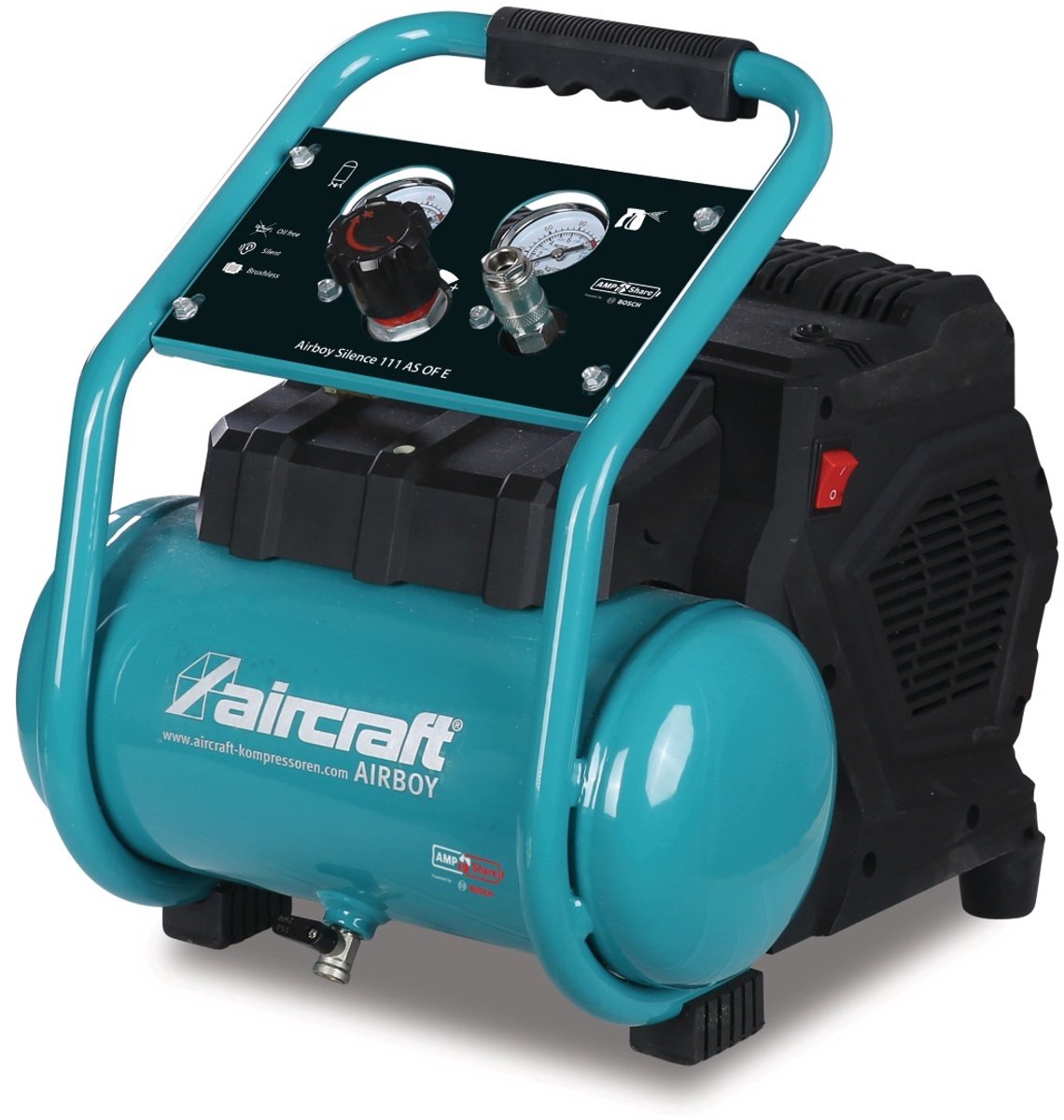 Accu compressor geluidsarm olievrij ketel 6 L 120 L/min 8 bar 18 V Aircraft AIRBOY SIL111 AS OFE