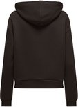 Achterkant van een effen donkerbruine hoodie.