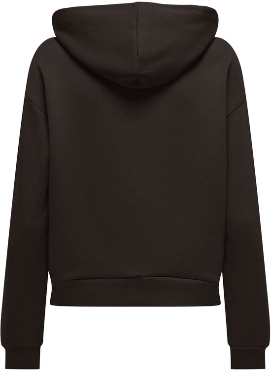 Achterkant van een effen donkerbruine hoodie.