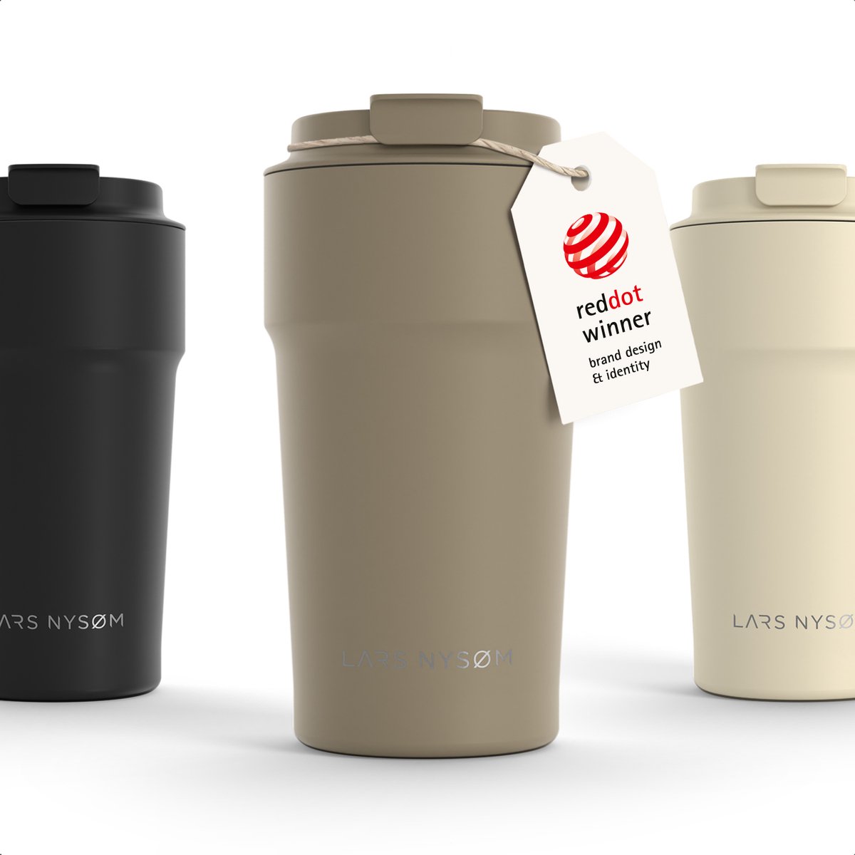 LARS NYSØM Bevægelse Thermos Coffee Mug-to-go 500ml - BPA-vrij met Isolatie - Lekvrije Roestvrijstalen Thermosbeker (Taupe Brown - Powder)