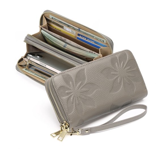 Portemonnee - 19*10*4 cm - Portemonnee met dubbele rits - RFID-portemonnee met grote capaciteit - Kaarthouder - Clutch - Bedrukte clutch - Damesportemonnee - met telefoonvak en kaartsleuven - met polsbandje - Kaarthouder voor op reis