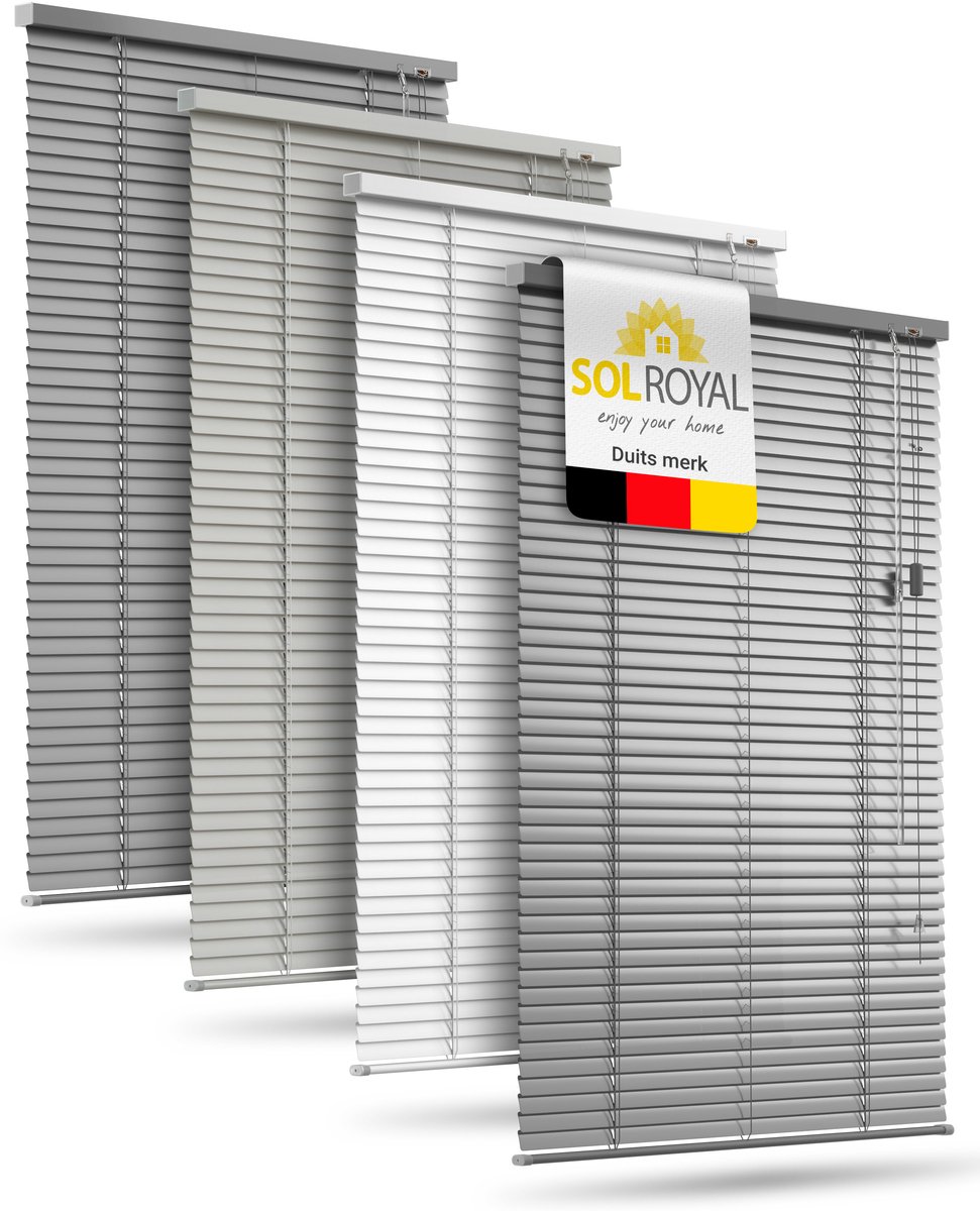 Sol Royal Aluminium Jaloezie Zonder Boren 40x130 cm incl. Klemsteunen – Aluminium Jaloezie Binnen voor Ramen 40 cm breed, 25 mm Lamellen – Privacy- & Zonwering – Lichtgrijs Mat – JA2
