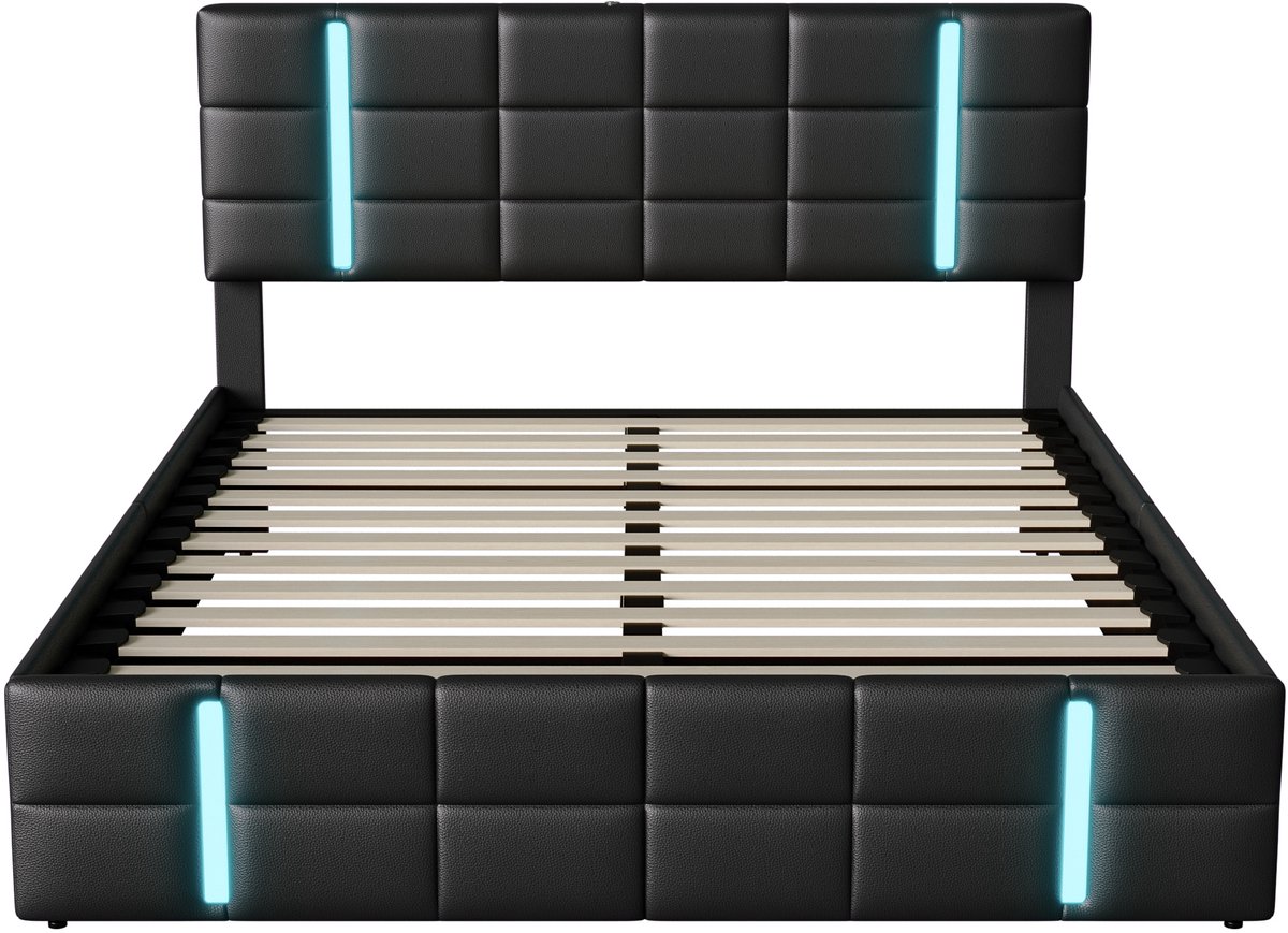 SHOPENTRA Hydraulisch Opbergbed 140x200 cm met LED & USB - afbeelding 2