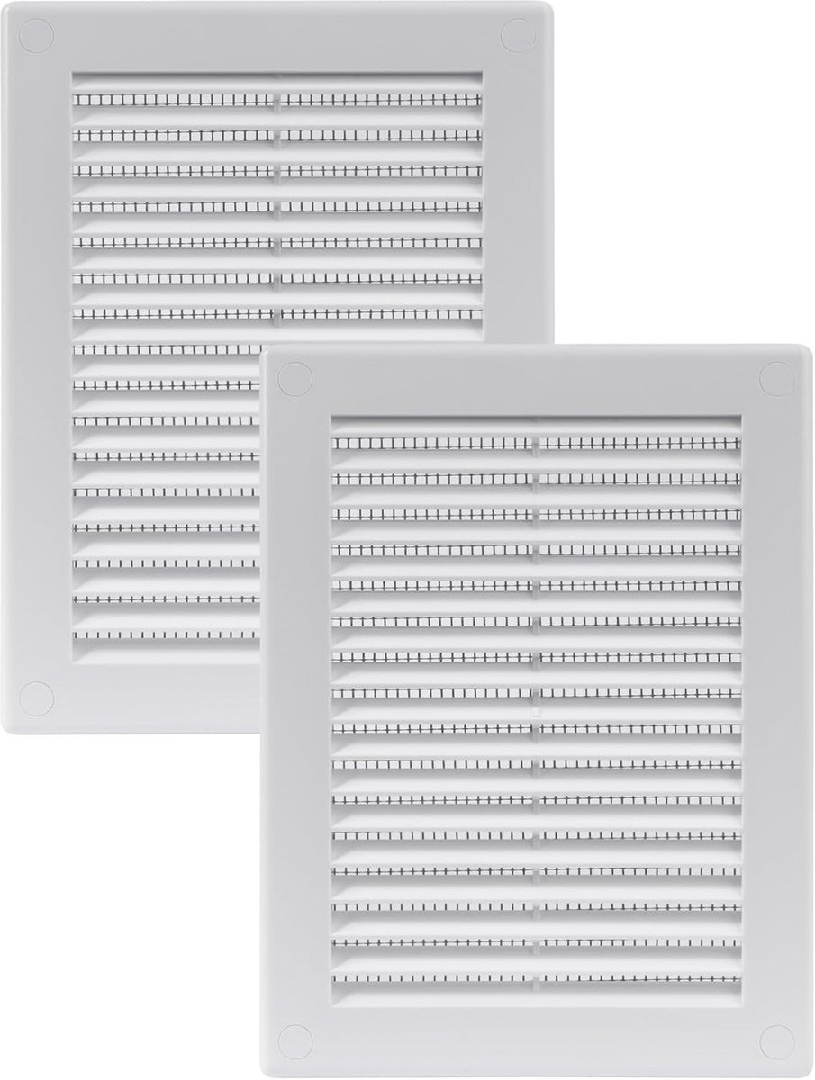 2x Witte Rechthoekige Ventilatieopening Afdekking 150x200mm met Vliegengaas