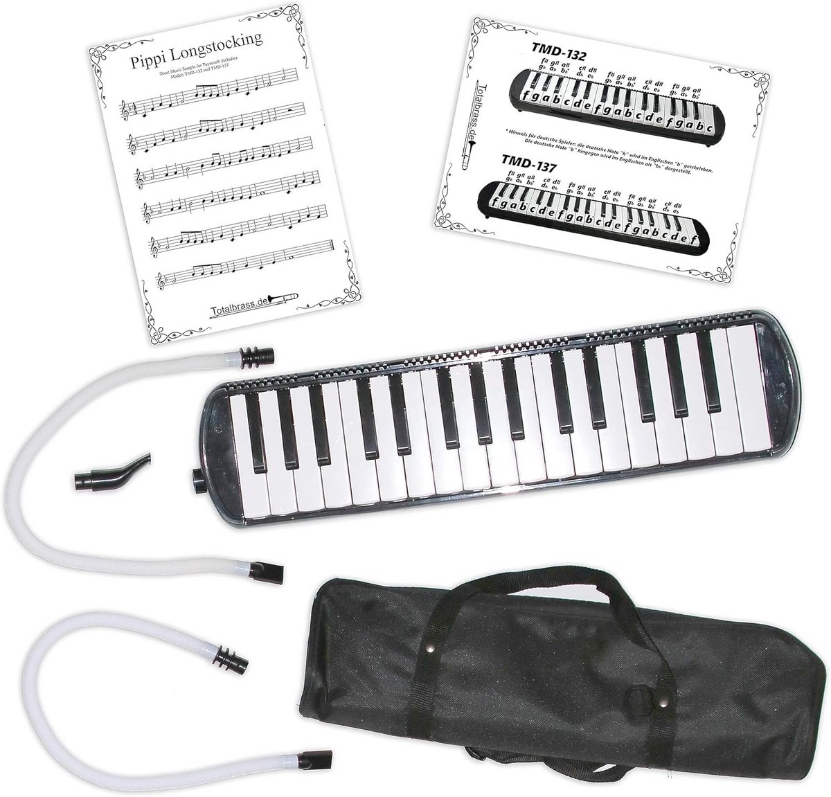 Melodica met 32 toetsen en 3 mondstukken in complete set